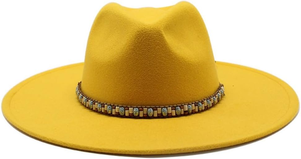 Western Felt Cowboy Hat, White, Turquoise Beaded Band, Wide Brim