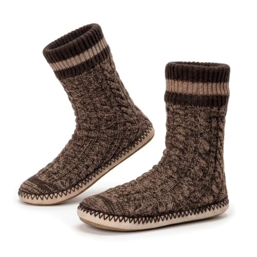 Image of Cozylook Mens Slippers Soft Sole Non Slip Fleece Lined Slipper Socks | High shaft knit upper, warm sherpa interior, cushioned underfoot comfort, grippy bottom for winter home, dorm and travel