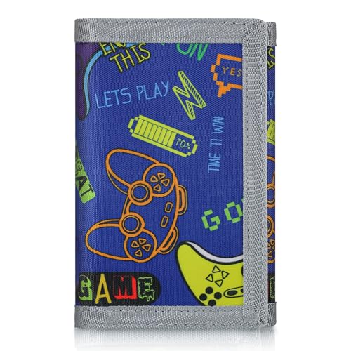 Image of Kids Wallet for Boys Girls, Trifold RFID Wallet with Key Chain and Zipper Pocket for Kids 4-18 Novelty Birthday Gifts, Coin Pouch Purse for Children Teens Outdoor Sports-Game Blue