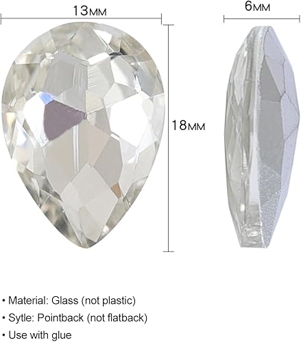 Miniatura 5 de SWTHONY Lágrima de cristal de 0.512 x 0.709 in con diamantes de imitación grandes Pointback para manualidades, fabricación de joyas, zapatos,
