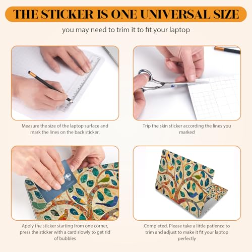 Image of 12.1 13 13.3 14 15.4 15.6 Inches Laptop Skin Sticker Decal Universal Netbook Skin Sticker Reusable Notebook Art Decal Protector Cover, Colorful Tree Bird