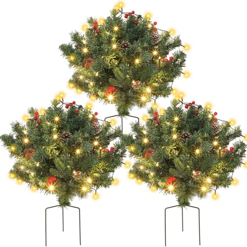Hotop 3 Pack 18” Christmas Outdoor Pots Tree with Cones,