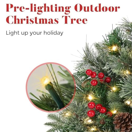 Relleno de urna para árbol de Navidad, árbol de Navidad al aire libre con luces LED, relleno de urna artificial preiluminado, para porche, camino, patio, decoración de vacaciones