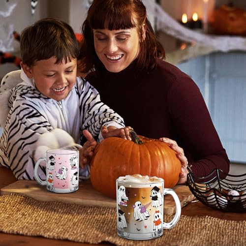 Taza de vidrio Whaline Halloween 12 oz con diseño de fantasma miniatura 5
