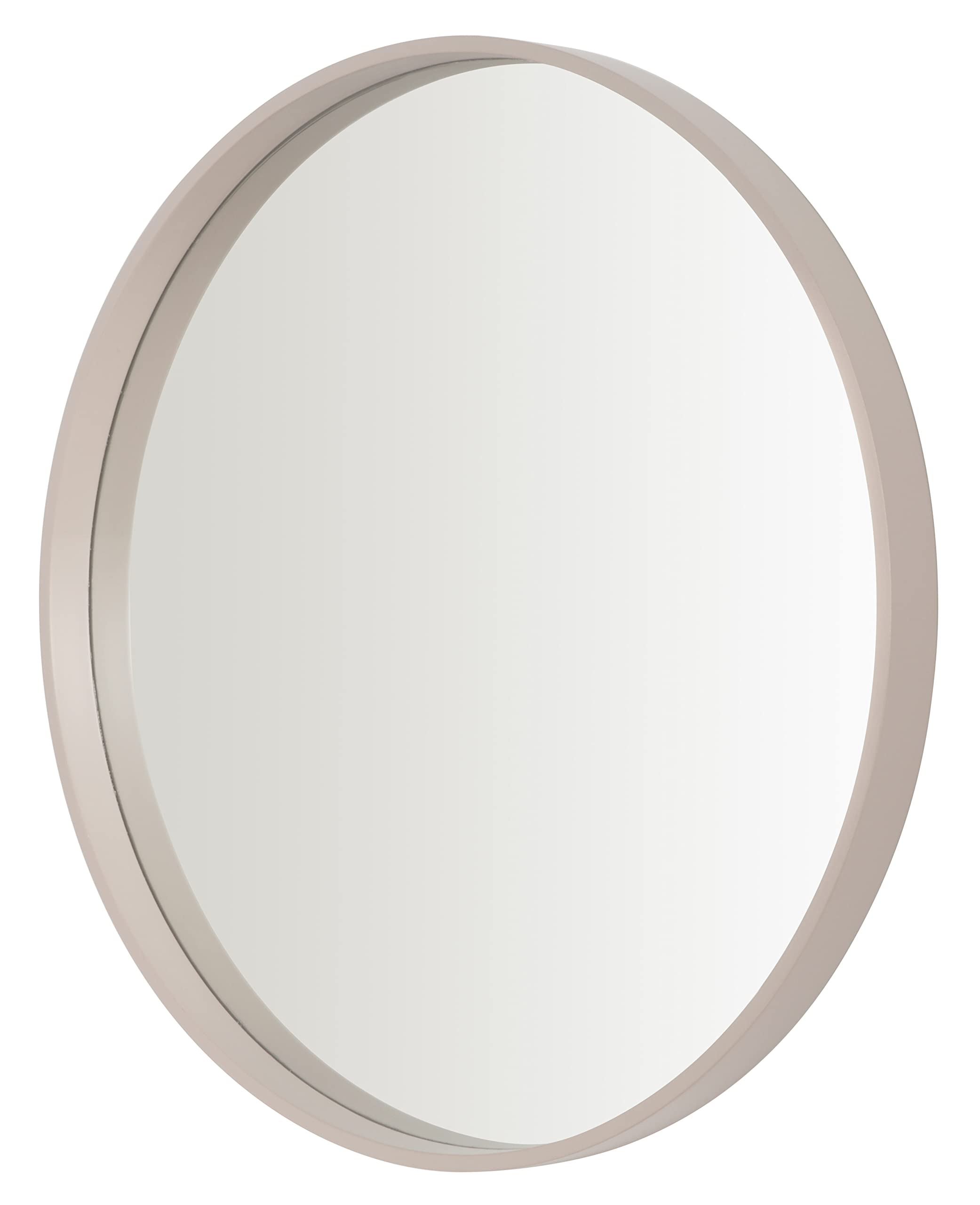 Beige Brown Round Wall Mirror, 50cm, Wooden Deep Framed Circle Mirror