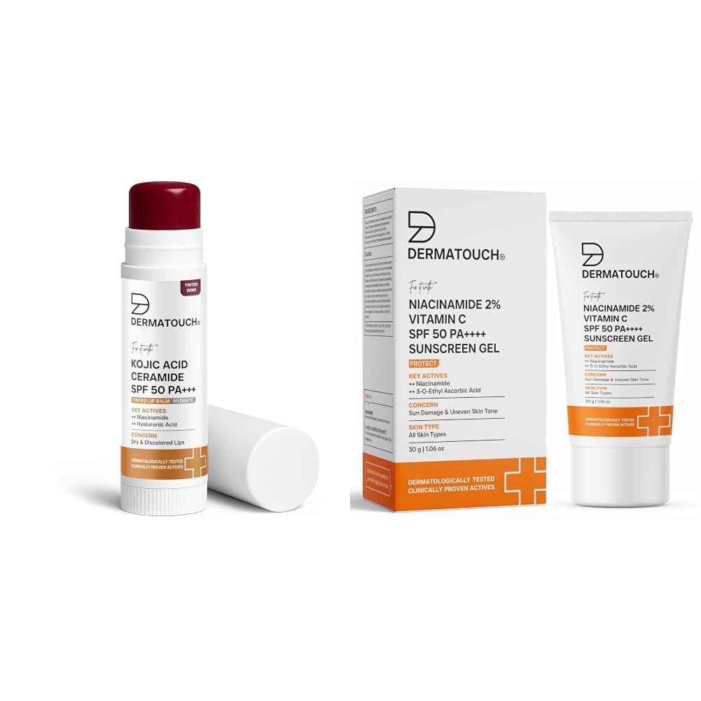 DERMATOUCH Kojic Acid Ceramide SPF 50 PA+++ Tinted Wine Lip Balm - 5g & Niacinamide 2% Vitamin C SPF 50 PA++++ Sunscreen Gel – Broad Spectrum UVA/UVB Protection 30g-image-23