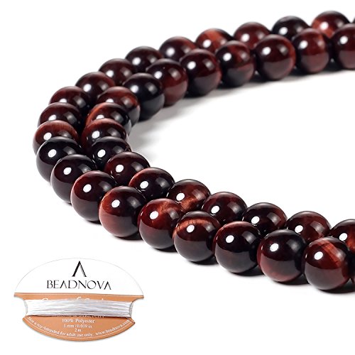 Image of BEADNOVA 6mm Red Tiger Eye Gemstone Round Loose Beads for Jewelry Making (62-64pcs)