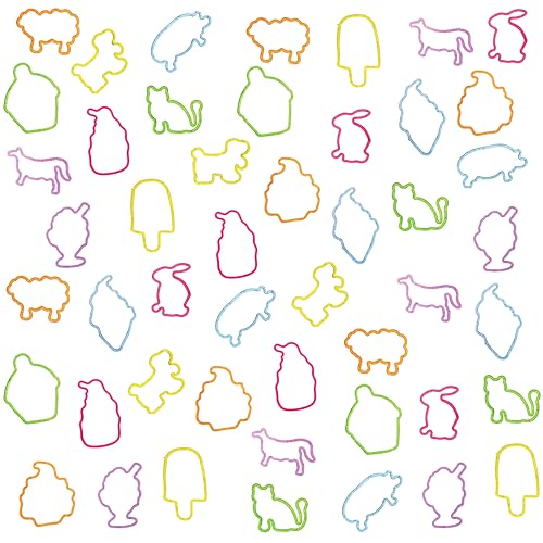 48pc Shaped Gummie Bracelets - Bulk Pack Colorful Pastel Glitter Rubberband Bracelets, Kids Party Favors & Bracelet Kit