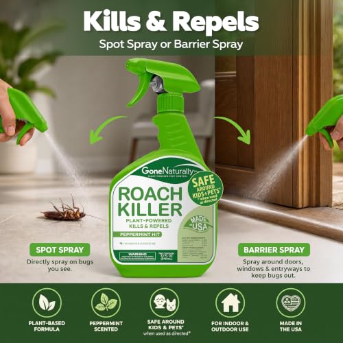Image of Roach Killer - Peppermint Oil Roach Spray for Indoor Infestation & Outdoor Use - Cockroach Killer & Roach Repellent for Home - Safe Around Kids & Pets Pest Control (32oz)