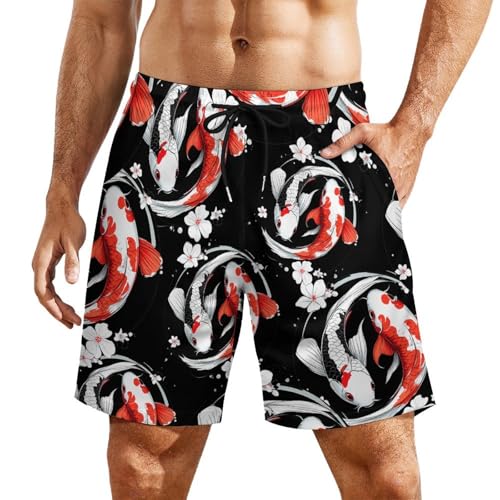 Yin-Yang Japanese Fish Mens Swim Trunks with Quick-Drying Lining Beach Shorts for Outdoor Sports