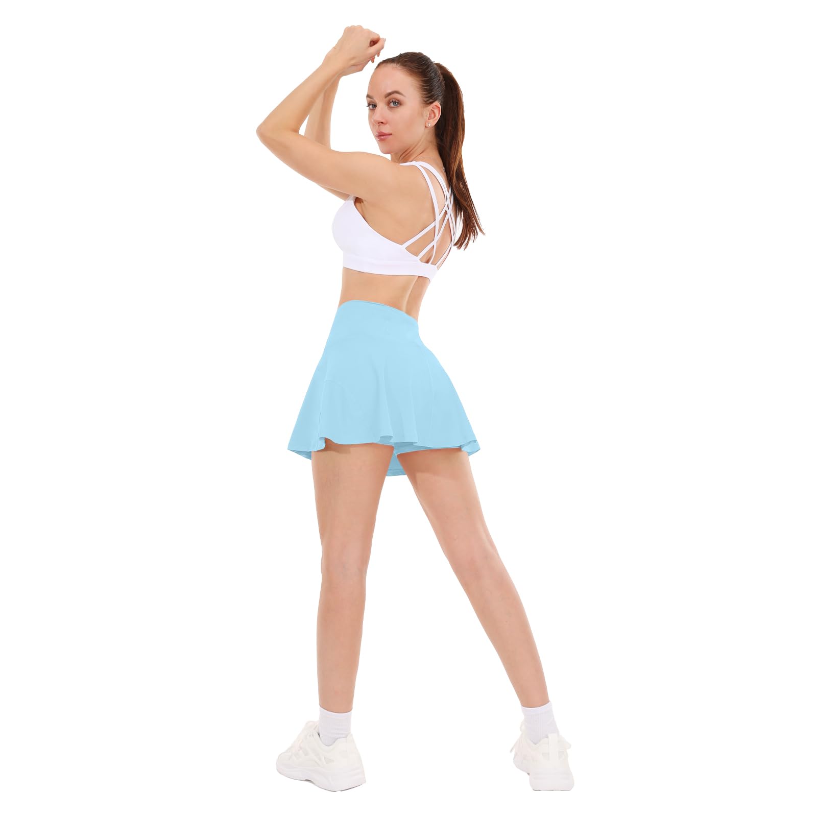 Gonna Pantaloncino da Tennis a Pieghe a Vita Alta per Donna Abbigliamento Tennis Pantaloncini Integrati con 5 Tasche Gonne da Golf Skorts Atletica Corsa, Azzurro Chiaro, L