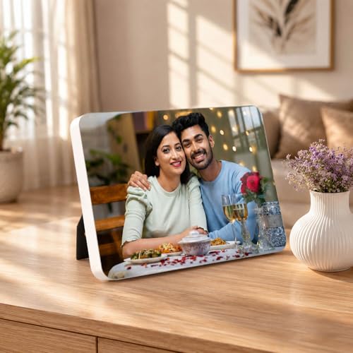 Image of Personalised Glossy Table Photo Frame | Photo Frame Customised Gift for Couple Wife Husband | Anniversary Birthday | HD Print | WPC | 7x5 Landscape