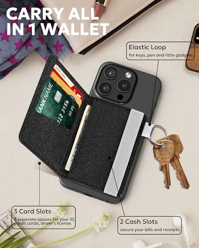 Image of Stick-On Phone Wallet for Back of iPhone or Android Case | 12 Sleeve Credit Card Holder - Pocket for Cards, Money & ID - Built-in Stand - Waterproof Material - Travel, Work & Life-Proof - Starry