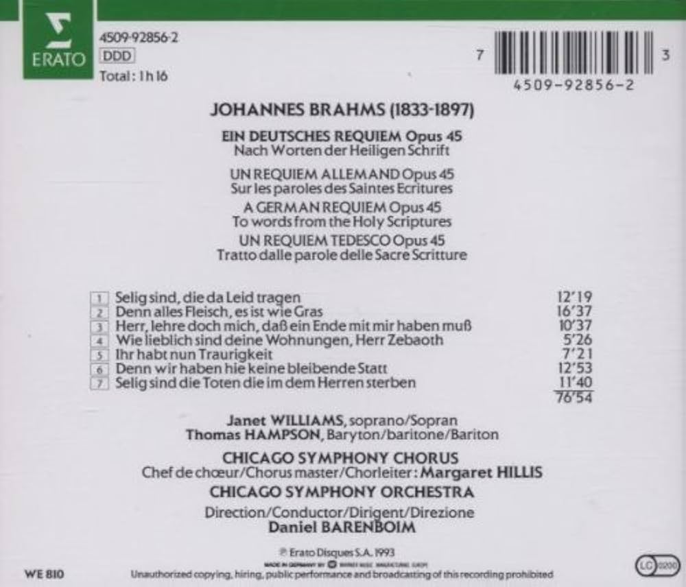 German Requiem: Brahms, J, Williams /Sop//Hampson /Bari