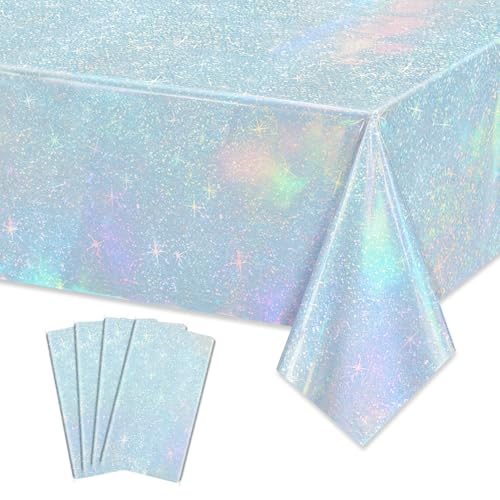 Manteles azules con purpurina, paquete de 4 unidades, 130 x 220 cm, color azul claro