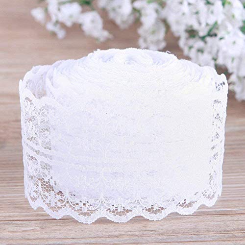 TINWARM 4.5CM X 10M Rouleau de Ruban, Blanc Ruban en Dentelle Vintage pour Déco Divers Objet Mariage Baptême Personnaliser Votre Articles Ménagers - Blanc