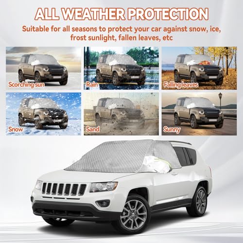 Image of Car Windshield Cover with Side Mirror Covers 4 Layers Heavy Duty Protects Windshield from Rain Sun Frost Extra Large Size Fits SUV Trucks (White-SUVs)
