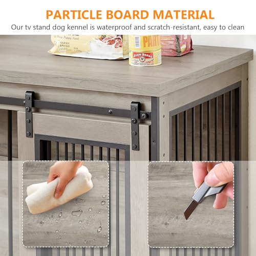 image for Yafylly 2-in-1 Double Dog Crate Furniture with Divider 60.6 Inch Grey 