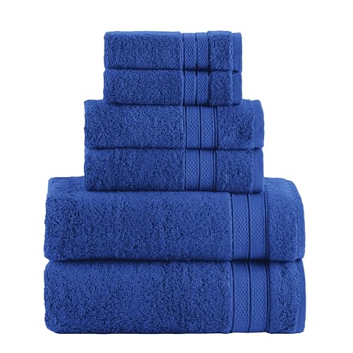 Elegant Comfort Luxury 6-Piece Towel Set, Premium Soft 100% Turkish Cotton, Three Line Popcorn Design 2 Bath Towels, 2 Hand Towels and 2 Washcloths Towel Set - Quick-Drying and Absorbent, Cobalt Blue