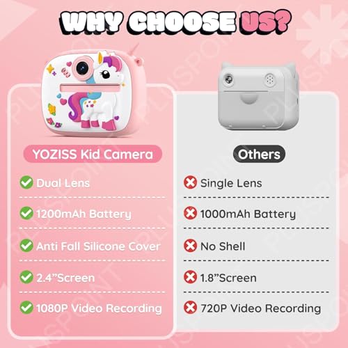 Image of PLUSPOINT Instant Print Cute Cartoon Camera for Kids, Dual Selfie Digital Camera with 1080P HD Videos Recoding, Instant Photo Printer Best Birthday Gift for Boys and Girls