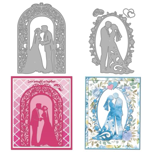 MAYJOYDIY Troqueles de corte de metal para bodas, parejas, románticos, novios, novias, invitaciones de boda, cartas, plantillas de acero al carbono para hacer tarjetas, álbumes de recortes, manuales