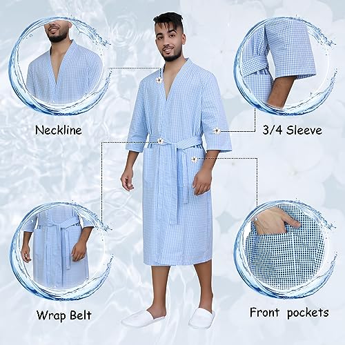 Mens Bathrobe, Lightweight Cotton Short Sleeve Silky Bath Robe for Men4