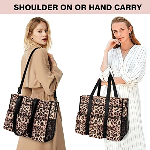Image of IBFUN Utility Tote Bag with 24 Pockets, Large Teacher Tote for Women with Laptop Compartment, Travel Tote Bag with Zip Top