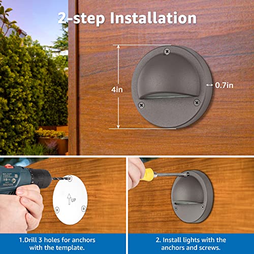 Image of SUNVIE 12 Pack Low Voltage Deck Lights 5W LED Landscape Step Stair Lights Outdoor with Fastlock2 Wire Connector 3000K 12-24V Accent Lighting for Garden Post Fence 3.2FT ETL Listed Cord