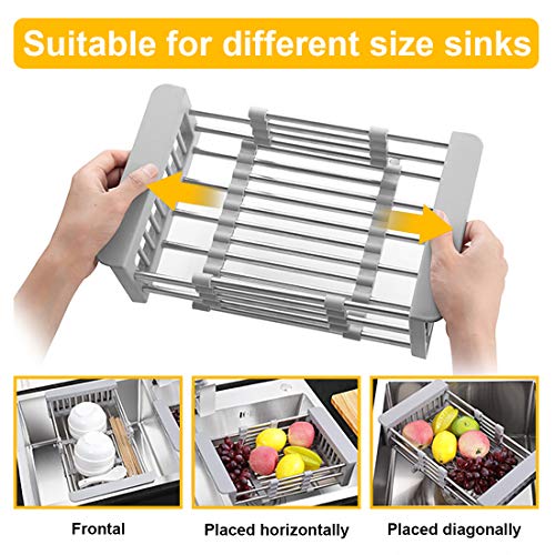 LUEXBOX Expandable Dish Drying Rack Over The Sink, Stainless Steel Drainer Basket with Adjustable Arms for Vegetable and Fruit (Grey) by LUEXBOX - Image 3