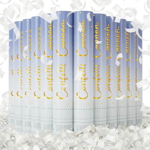 Confetti Poppers White Confetti Cannon 12 Pack Party Poppers Biodegradable12inch Wedding Party Confetti Bulk Streamer Confetti Cannon Launches up to15-25ft for Christmas Birthday Graduation New Year
