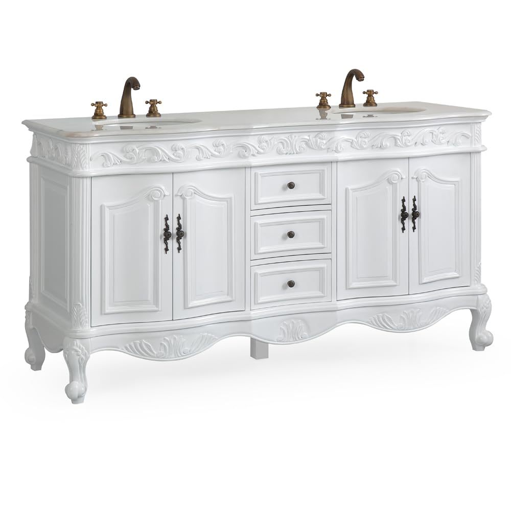 Benton Collection 64” Antique White Beckham Bathroom Sink Vanity Model CF-3882W-AW-64