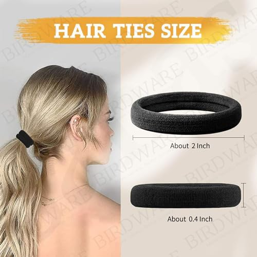 Image of BIRDWARE Black Hair Ties for Women Girls, Seamless Thick Black Hair Band, Multi color Elastic Hair Ties No Damage Ponytail Holder (30PC Black, Red, White)