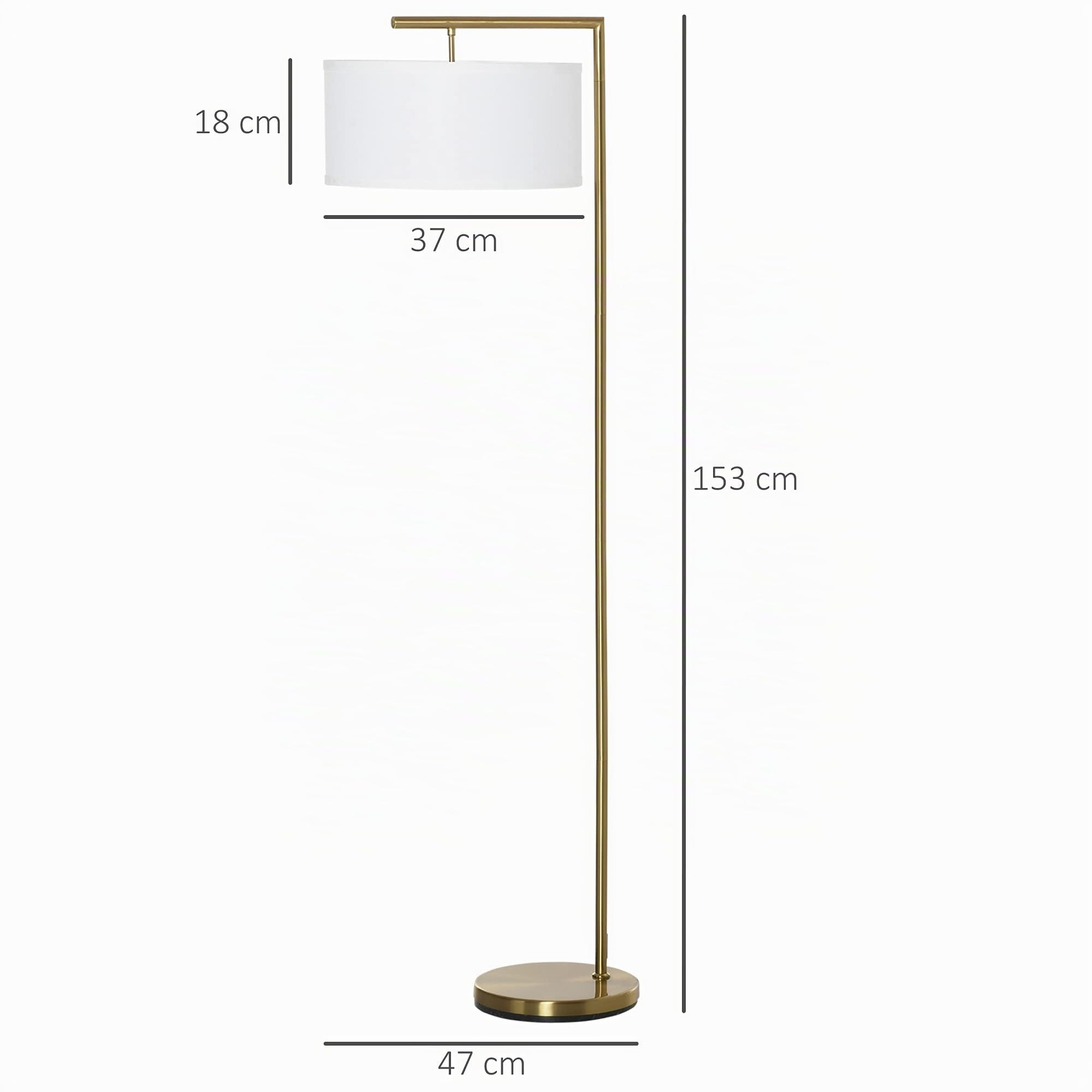 HOMCOM Lampada da Terra Moderna in Metallo E27 47x37x153cm Oro e Bianco | Paralume in Tessuto, Lampada da Lettura