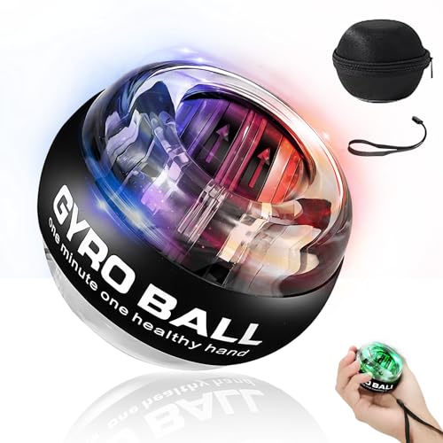 BeSokar Gyroball Wrist Exerciser Ball, 5 Level Resistance/Light Control, Gyroscopic Forearm Trainer, Strengthening Arms, Fingers, Wrist (Transparent Case)
