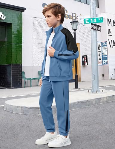 NECIOUS Boys Clothes 2 Piece Long Sleeve Zip Up Boys Sweatshirt Jacket and Jogging Sweatpants Kids Fall Winter Outfits 6-12Y4