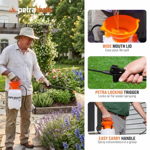 Image of PetraTools HD101 Garden Pump Sprayer, 52-in Long Hose & 2 Nozzles, 1 Gallon