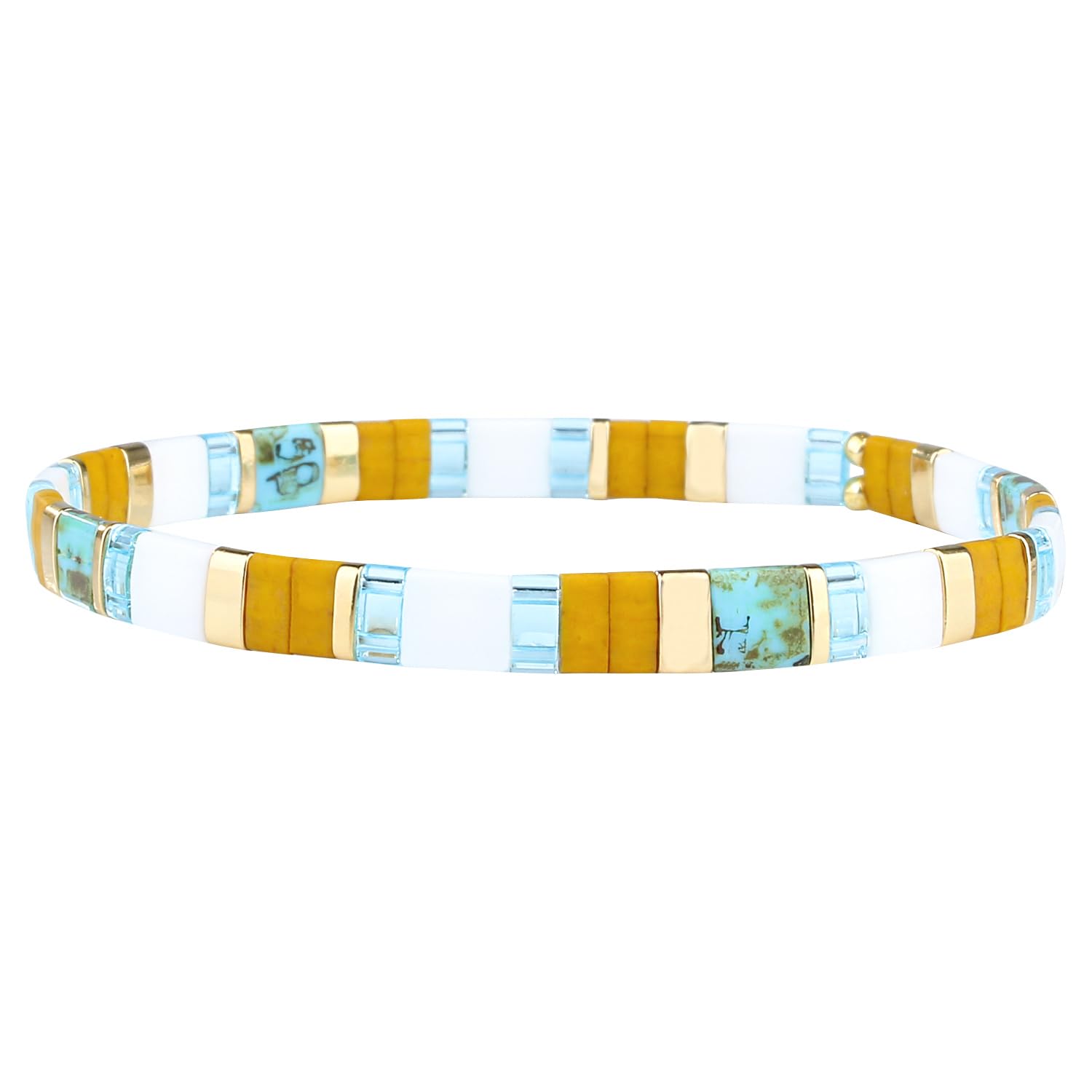KELITCH Damen Flexible Stretch Armbänder mit Tila-Perlen in Fliesenform im Boho-Stil für Frauen Handgemachte Boho Armbänder