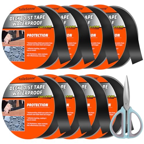 Image of 8 Pack Joist Tape for Decking 2 inch x 50' Weather-Resistant Butyl Joist Tape, Self Adhesive Deck Flashing Tape for Hardwood for Wood Decks Beams Roof 2 inch x 50 feet