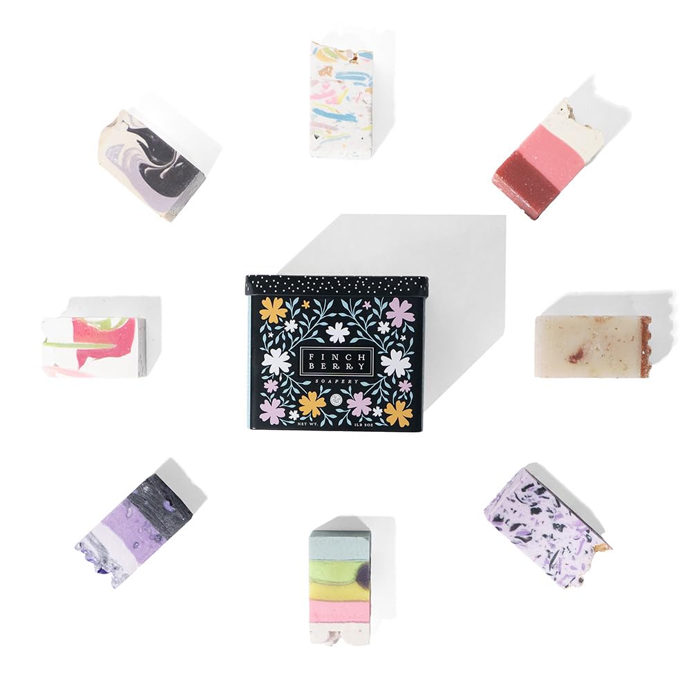 FinchBerry 8 Bar Soap Set - Natural Shea & Coconut Oil, Rich Scents & Lush Lather, Ideal Gift Box for Everyday Comfort and Self-Care - 8 Vegan Handmade Bars, (1.5 - 2.5 oz) Each