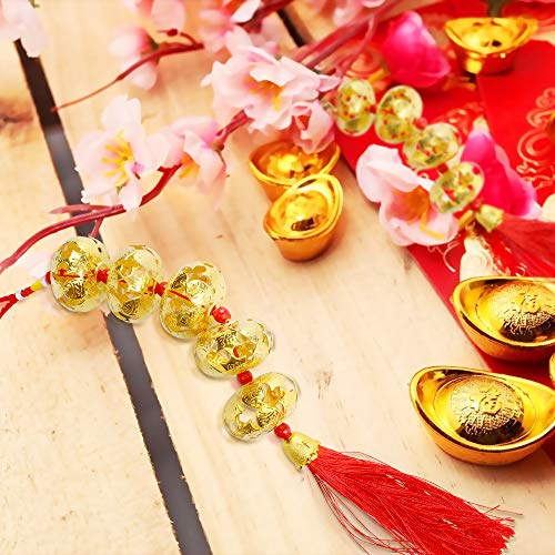 Chinese New Year Hanging Decorations LINGSFIRE 2 Pack Chinese Lanterns Decorative with Bells & Tassel Pendant Spring Festival Bell Chimes Hanging Ornament for Home/Garden/Party/Festival Decoration