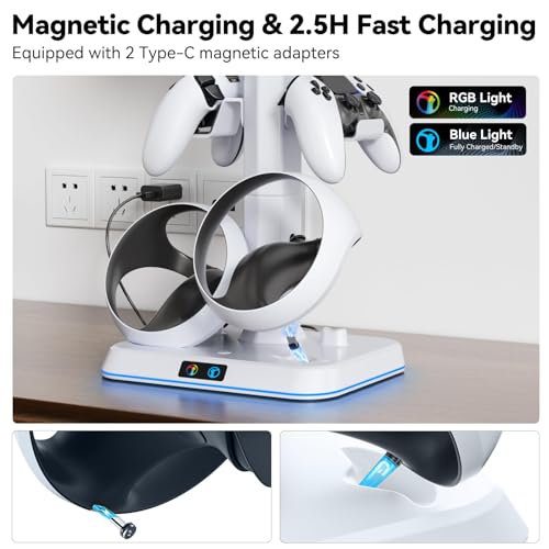 Image of Kosker PSVR2 Magnetic Charging Dock & Headset Stand, for Meta Quest 2 /3 /3S | Fast 2.5H Charging, 9 RGB Lighting Modes, Overcharge Protection, Storage Holder for VR2 Headset & Sense Controllers