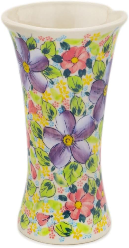 Polmedia Polish Pottery Vase UNIKAT - Sweet Petals Pattern Handmade in Boleslawiec Poland by Ceramika Dalia + Certificate of Authenticity