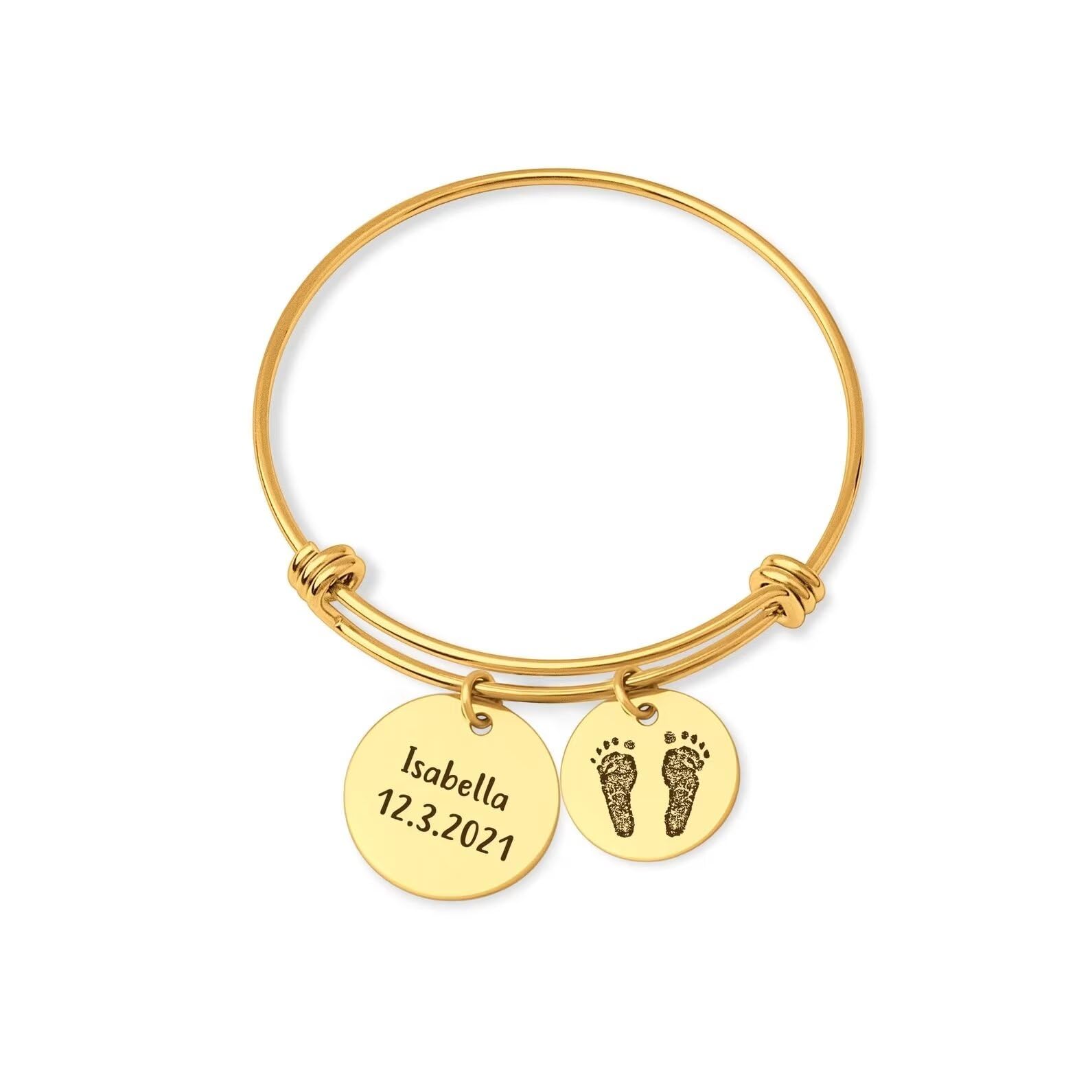 Joyería de pies de bebé personalizada - Pulsera de huella real grabada - Pulsera de huella personalizada - Pulsera de nueva mamá Primer regalo del Día de la Madre