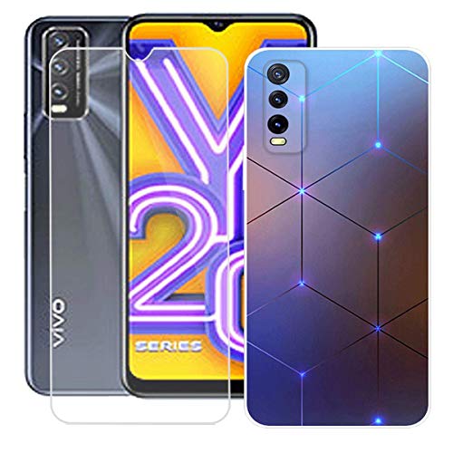 YZKJ Funda para Vivo Y20i V2027 Transparente Carcasa Silicona TPU Suave Caso Case + Protector de Pantalla Cristal Templado Film Película Cover