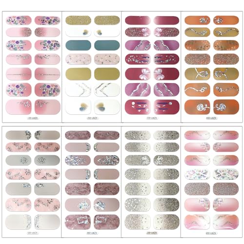 Mkwntg 231-MKWNTG Spring Nail Wraps Stickers Glitter Gradient Nail Polish Strips Self-Adhesive Rhinestone Nail Polish Stickers Marble Butterfly Design Nail Decals thumb #1