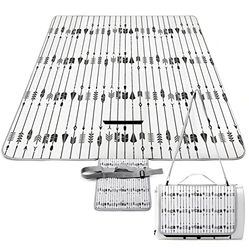 Kazynee Black White Arrows Outdoor Picnic Blanket Abstract Country Arrows Pattern for Portable Outdoor Blanket for Travel Camping 58.3x58.3 Inch