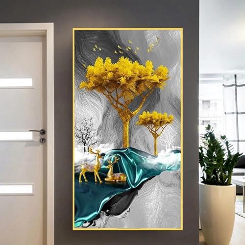 Peinture animale cerf et arbre doré pour créer une ambiance zen et chaleureuse