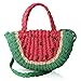 QTKJ Mini Semi-circle Rattan Straw Handbags, Hand-woven Women Summer Retro Straw Tote Bag Watermelon Design Shoulder Bag Crossbody Bag Round Handle