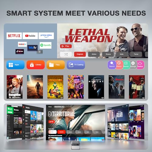 Image of 【Officially-Licensed APP & 2000ANSI】 Smart Mini Projector with WiFi and Bluetooth, VISSPL Native 1080P Auto Focus & Keystone Portable Outdoor Projector, 4K Support Movie Projector for Display Booths