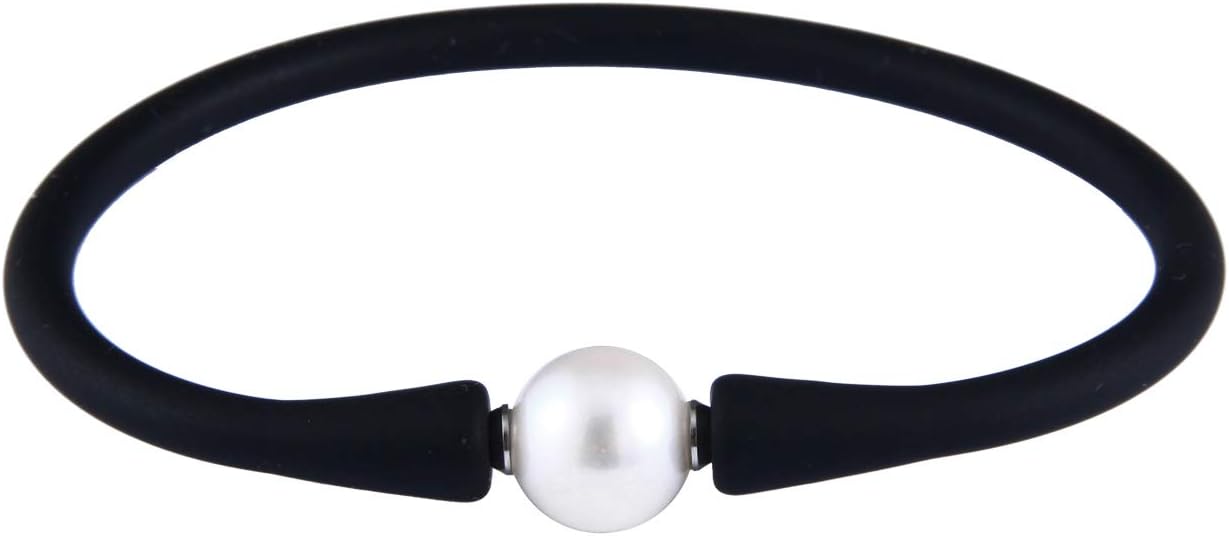 Handpicked AA Quality 11-11.5mm Freshwater Cultured Pearl Black Silicone Stretchable Bracelet